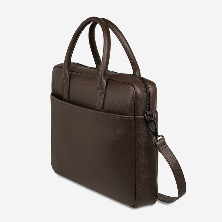 Status Anxiety Risking All Leather Laptop Bag Cocoa