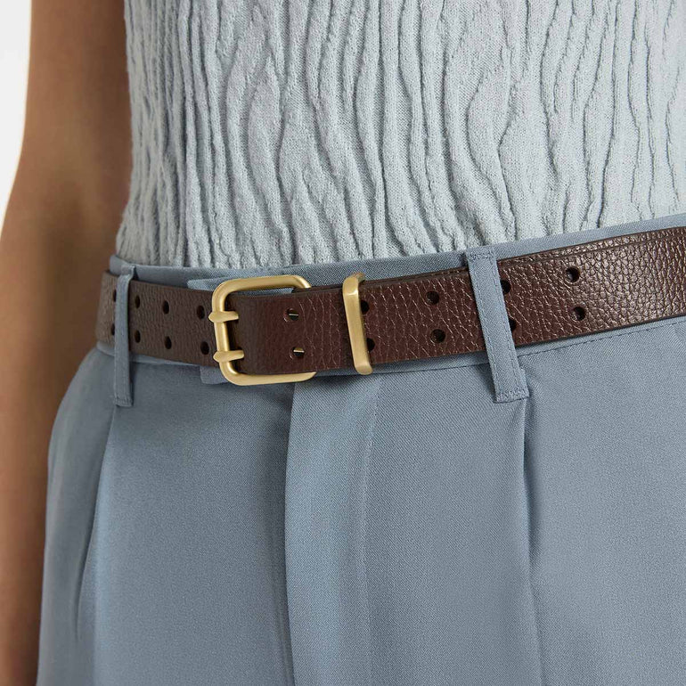 Status Anxiety Barely Moving Women’s Leather Belt Choc/Gold