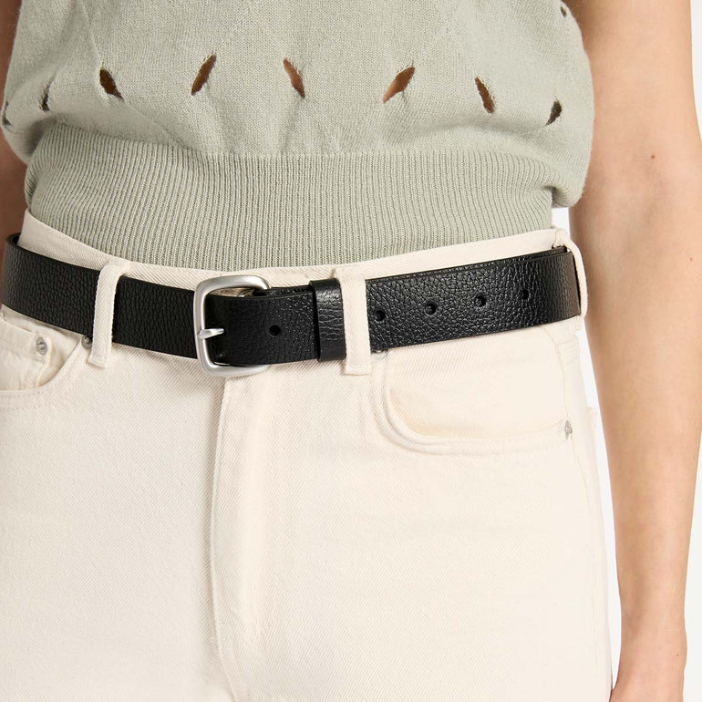 Status Anxiety Ease Up Unisex Leather Belt Black/Silver