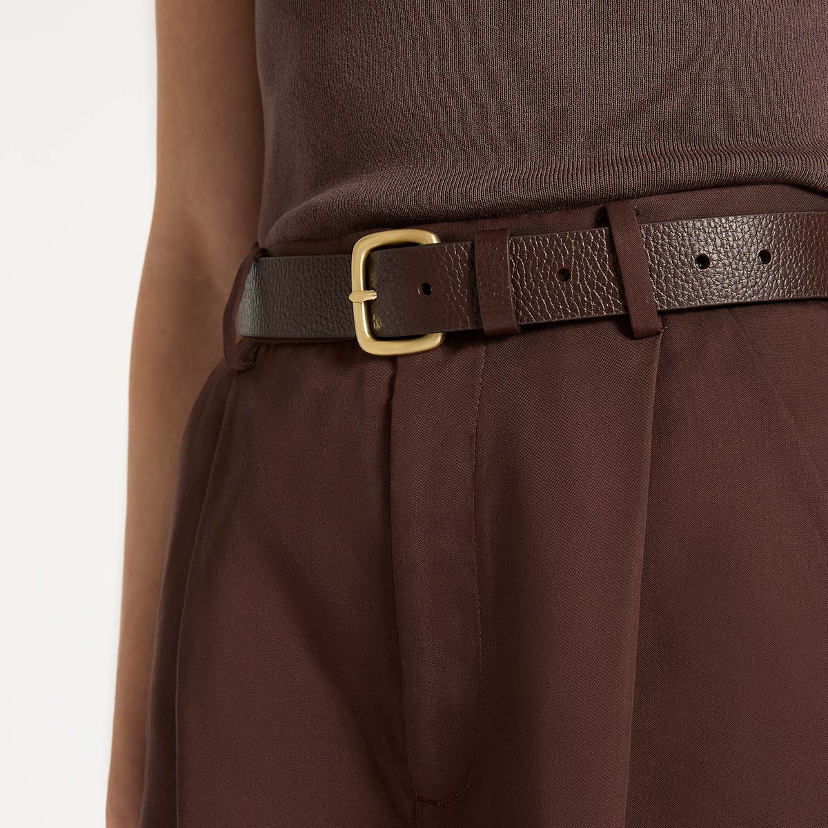 Status Anxiety Ease Up Unisex Leather Belt Choc/Gold