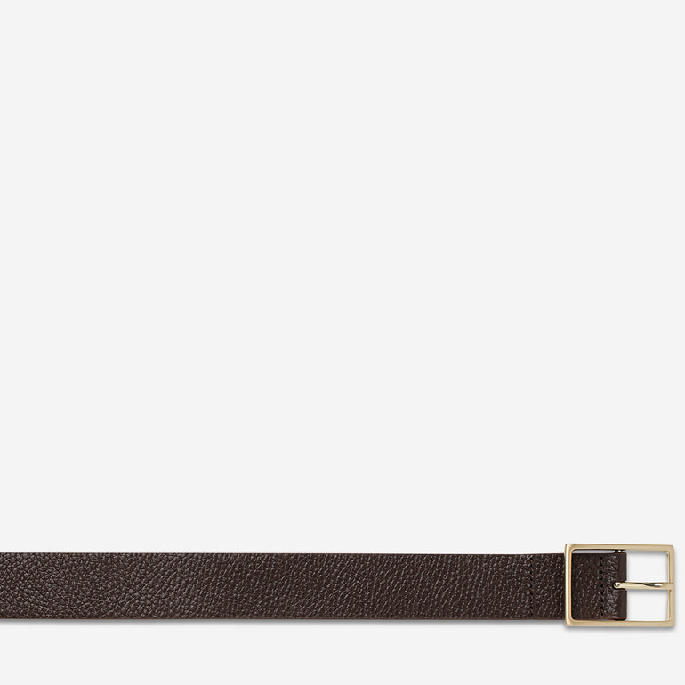 Status Anxiety Getting Real Unisex Leather Belt Choc/Gold