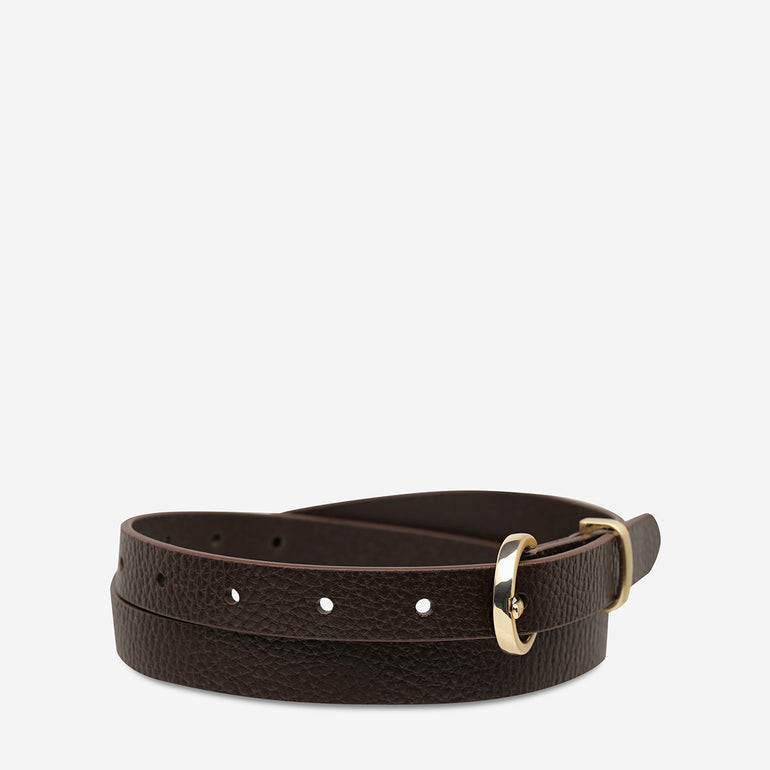 Status Anxiety Happens All The Time Women’s Leather Belt Choc/Gold