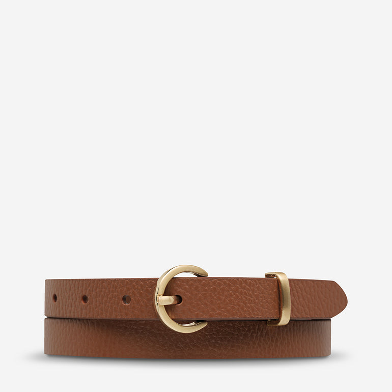 Status Anxiety Happens All The Time Women’s Leather Belt Tan/Gold