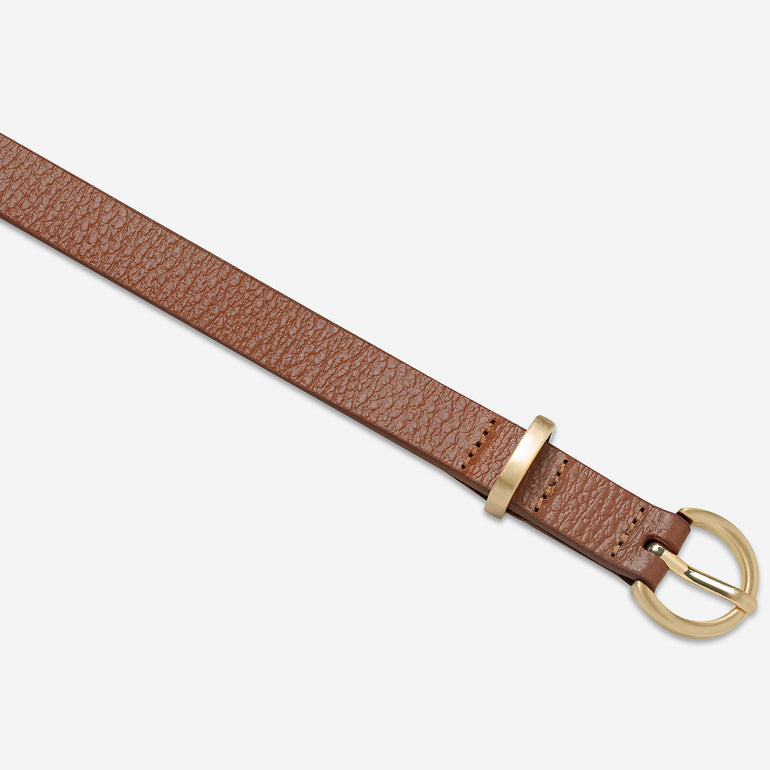 Status Anxiety Happens All The Time Women’s Leather Belt Tan/Gold