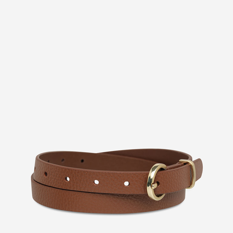 Status Anxiety Happens All The Time Women’s Leather Belt Tan/Gold