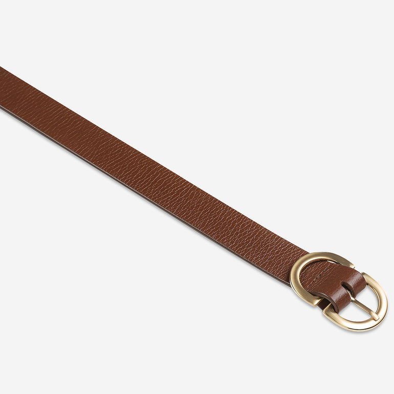 Status Anxiety In Reverse Women's Leather Belt Tan