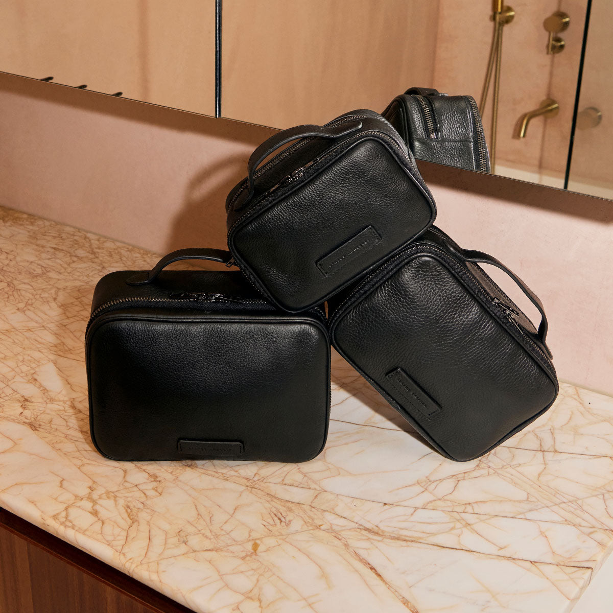 Farther Away Black Leather Toiletries Bag Status Anxiety