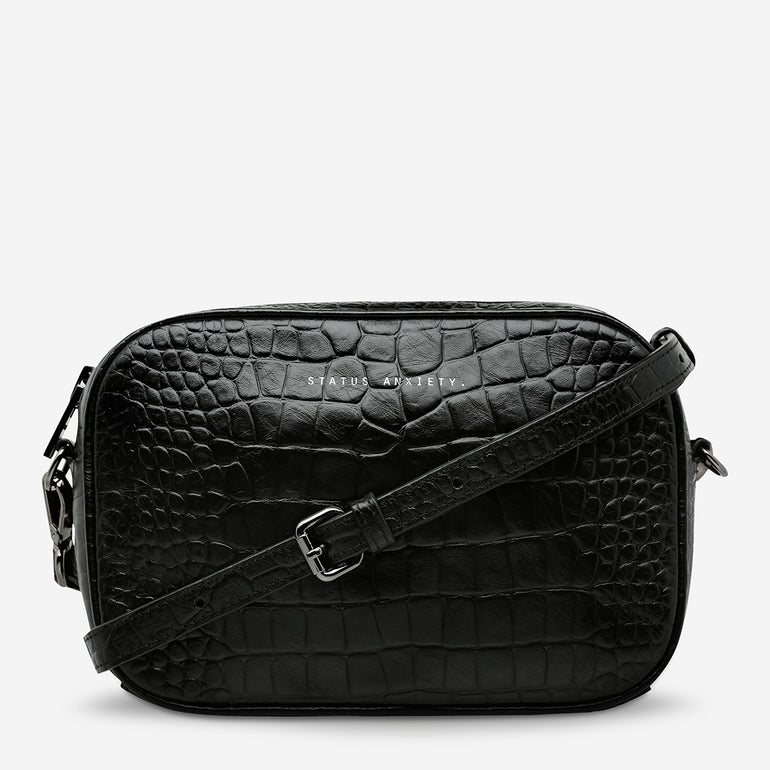 Croco Journal Round Crossbody Bag S Black