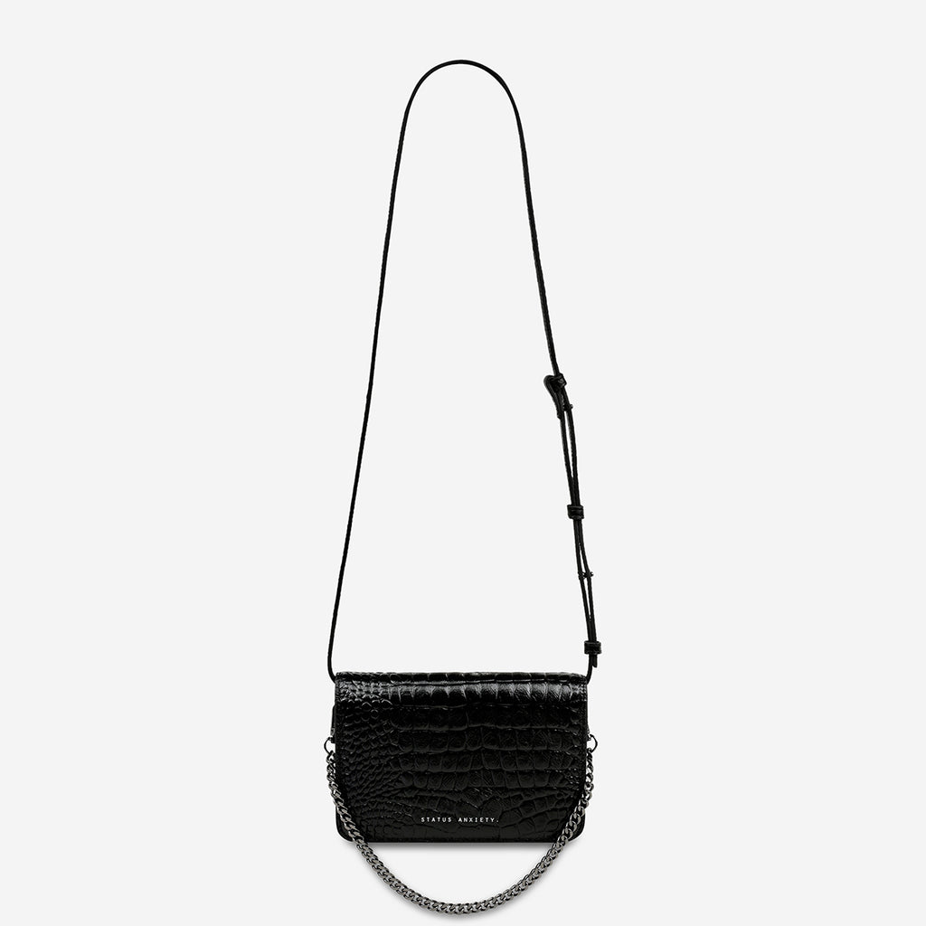 She Burns Women's Black Croc Crossbody Bag | Status Anxiety®