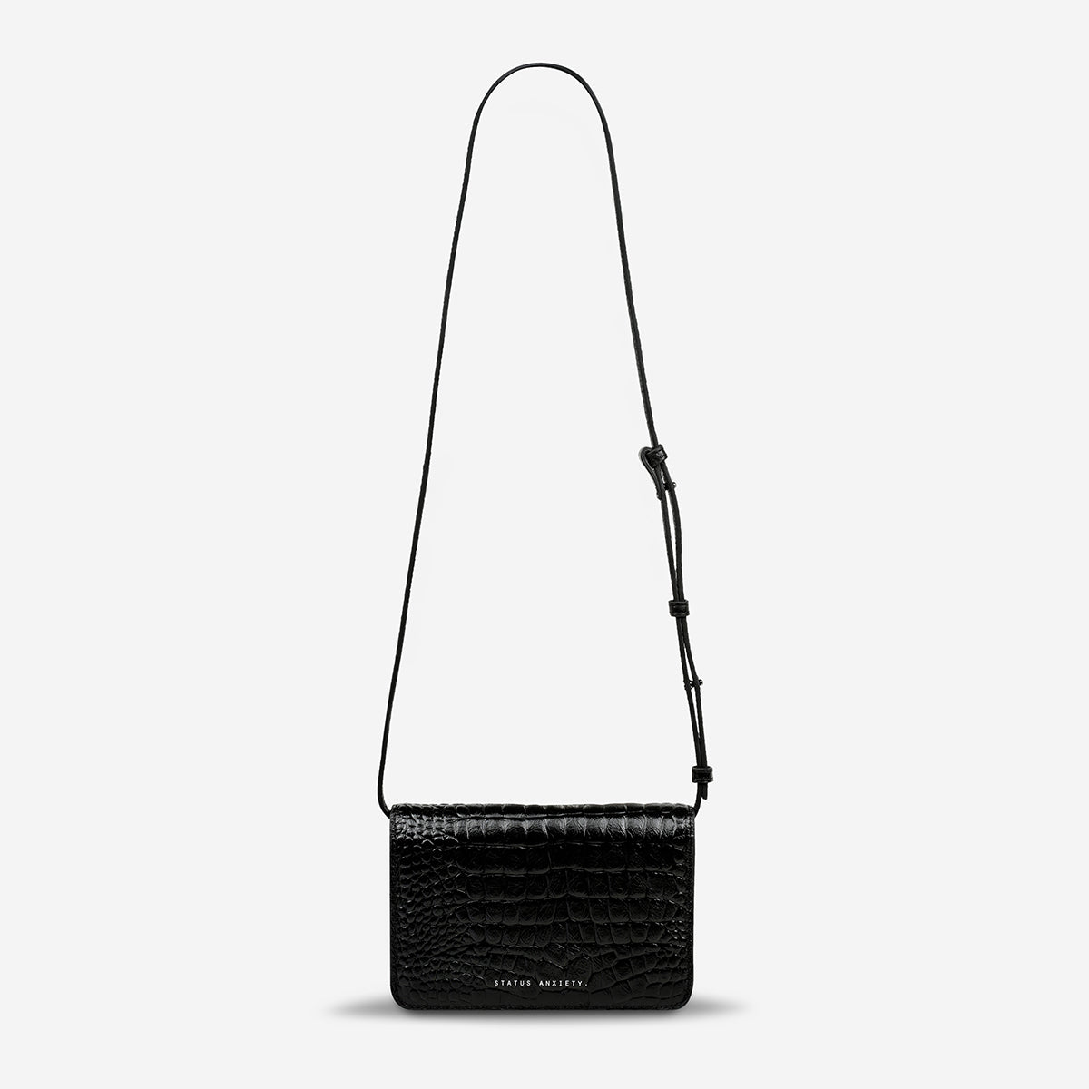 Black leather discount croc crossbody bag