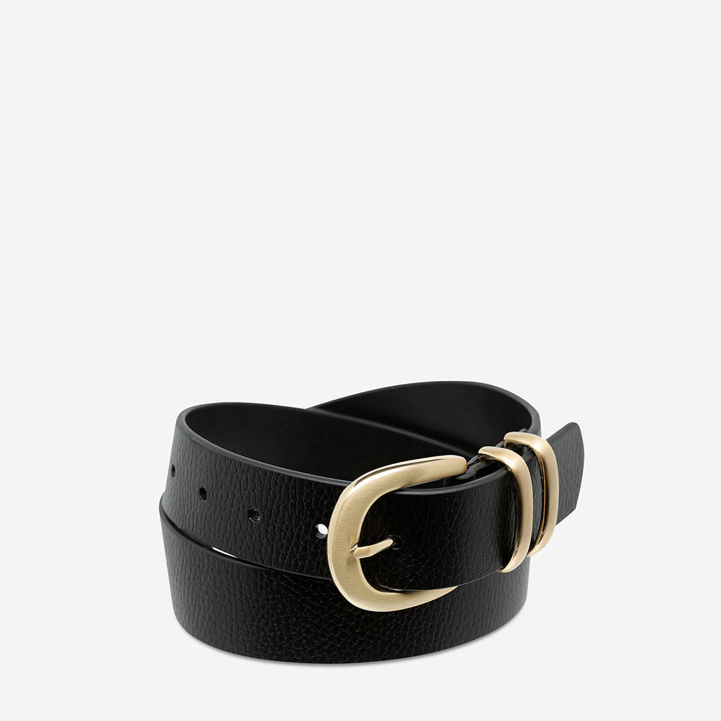 Let it Be Women's Black Leather Belt | Status Anxiety®