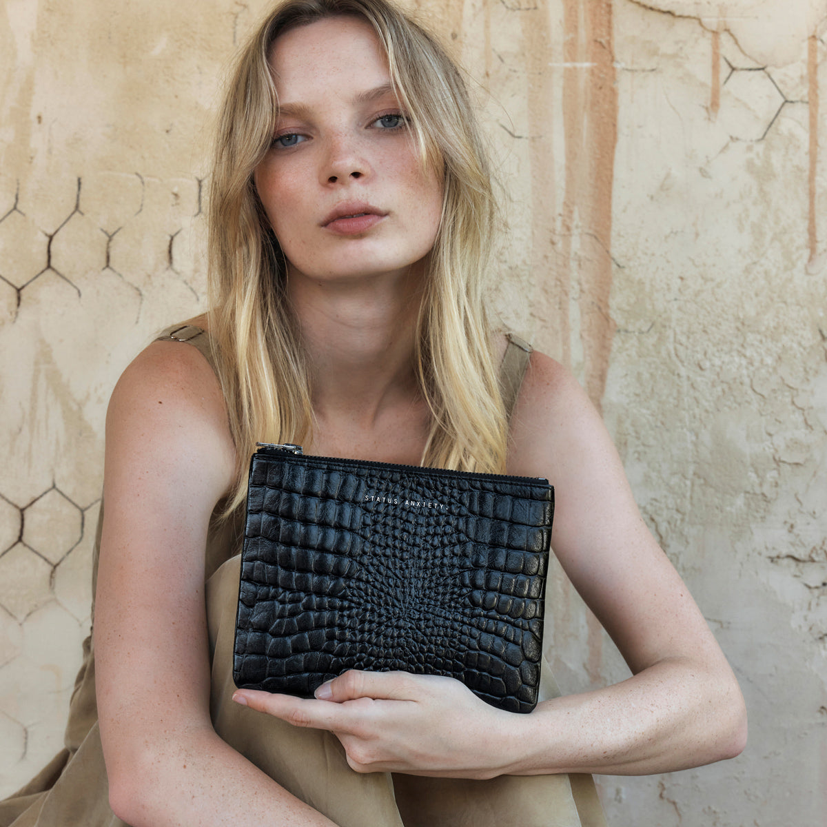 Black leather hotsell croc bag