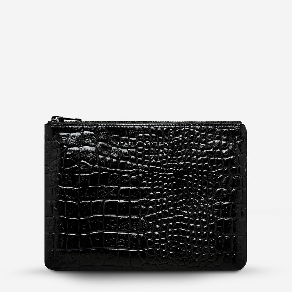 New Day Women's Black Croc Leather Clutch | Status Anxiety®