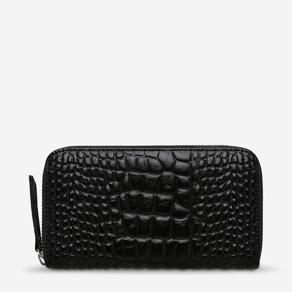 Yet to Come Women's Black Croc Leather Wallet | Status Anxiety®